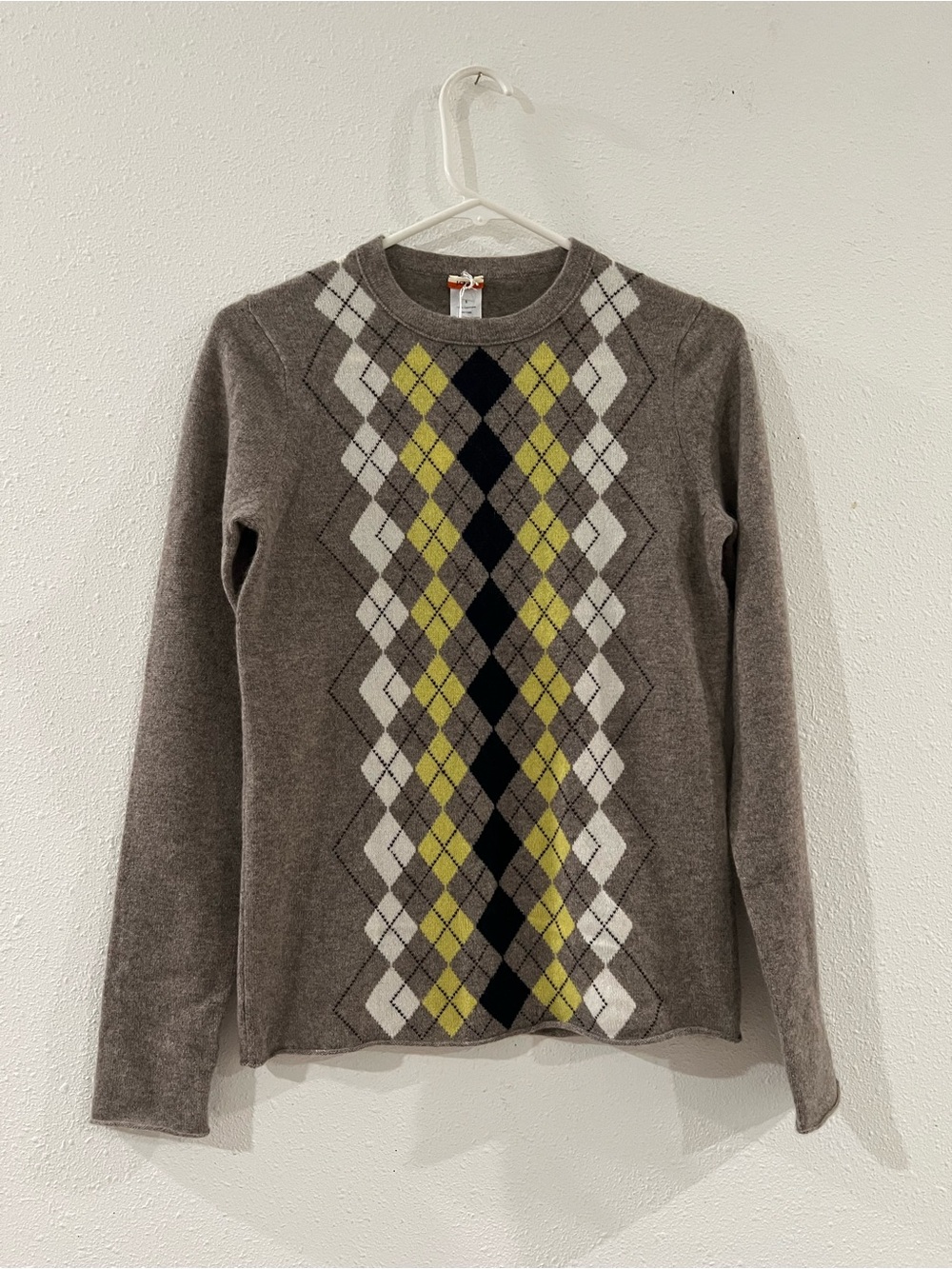 J. Crew 100% Cashmere Gray Argyle Crewneck Sweater